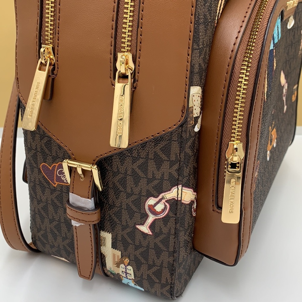 MICHAEL KORS JET SET GIRLS JAYCEE LARGE ZIP POCKET BACKPACK BROWN MULTI COLOR - Picture 4 of 16